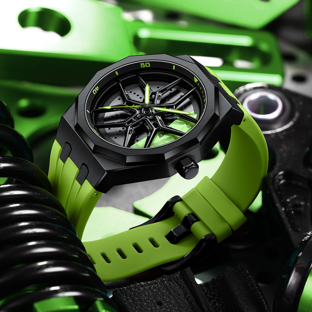 RS Q8 Polygon Green Caliber/Green Rubber Strap