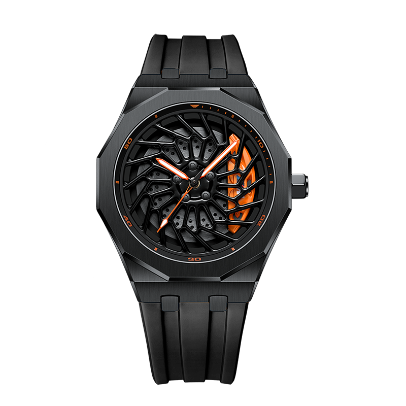 Bayer i8 Gyro Polygon Orange Caliber/Black Rubber Strap