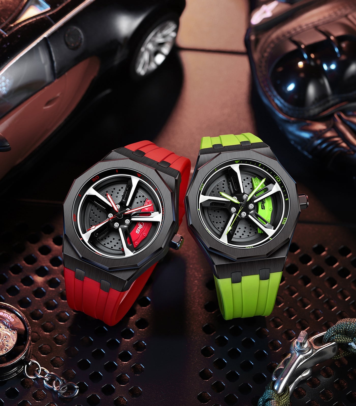 RS-7 Gyro Black Polygon Case Red Caliber/Red Rubber Strap