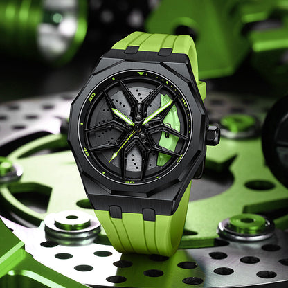 RS Q8 Polygon Green Caliber/Green Rubber Strap