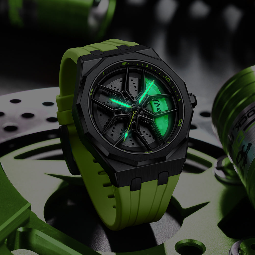 RS Q8 Polygon Green Caliber/Green Rubber Strap