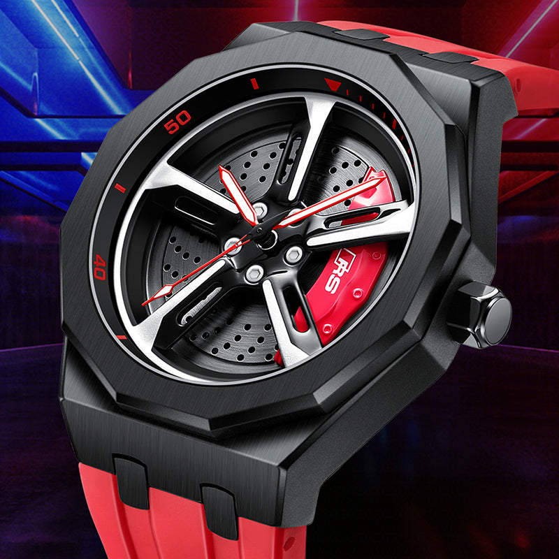 RS-7 Gyro Black Polygon Case Red Caliber/Red Rubber Strap