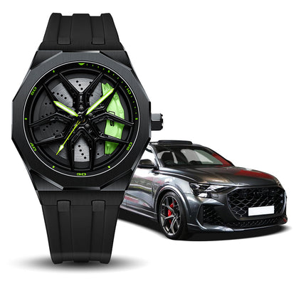 RS Q8 Polygon Green Caliber/Black Rubber Strap