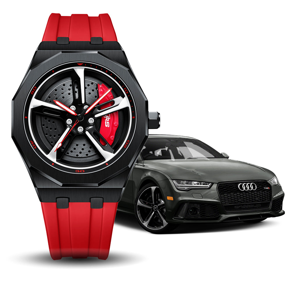 RS-7 Gyro Black Polygon Case Red Caliber/Red Rubber Strap