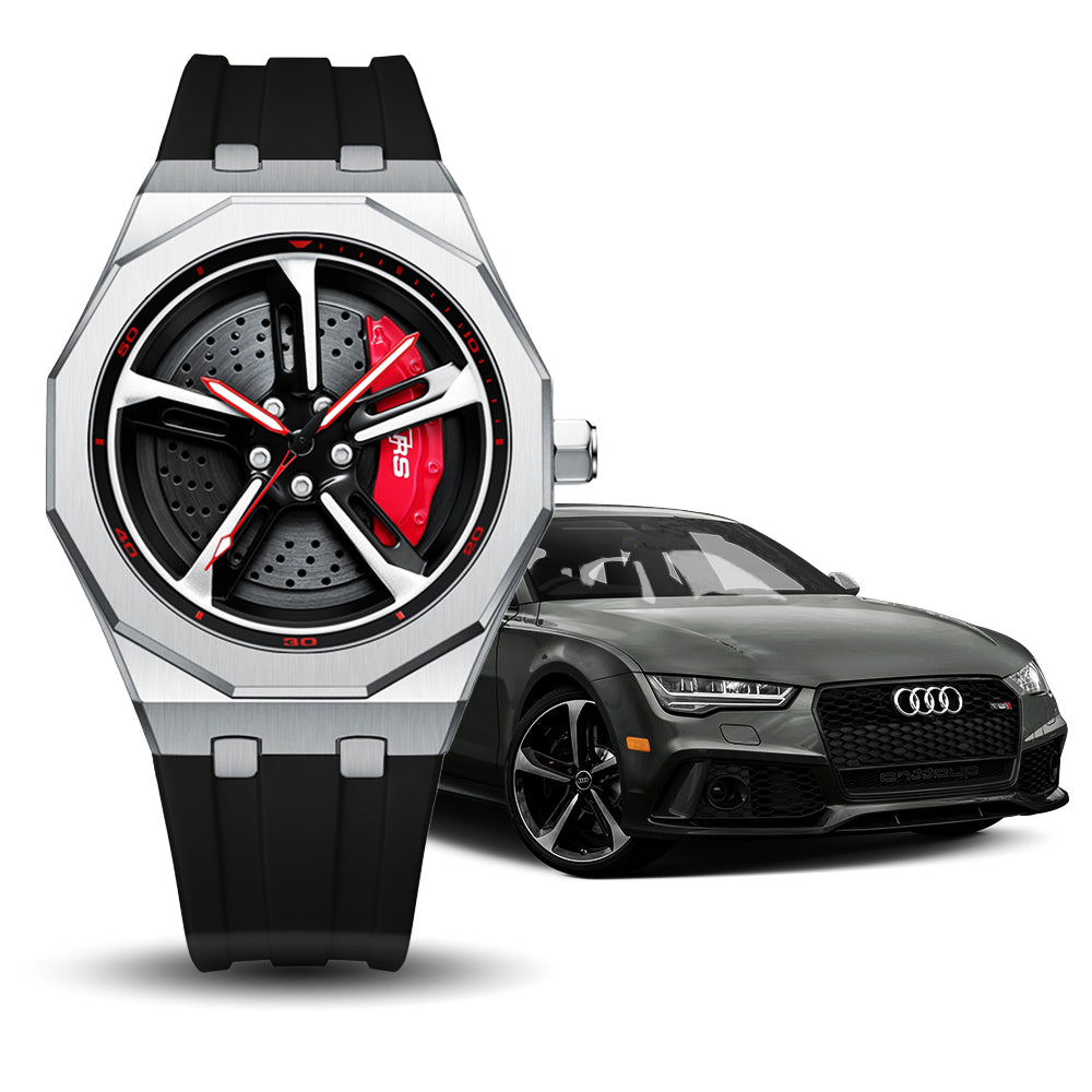 RS-7 Gyro Silver Polygon Case Red Caliber/Black Rubber Strap