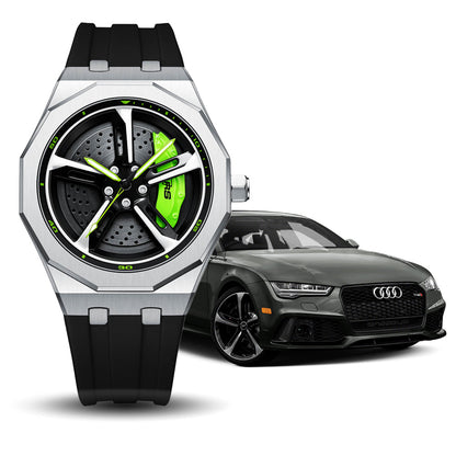 RS-7 Gyro Silver Polygon Case Green Caliber/Black Rubber Strap