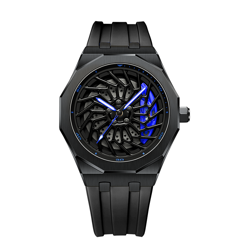 Bayer i8 Gyro Polygon Blue Caliber/Black Rubber Strap