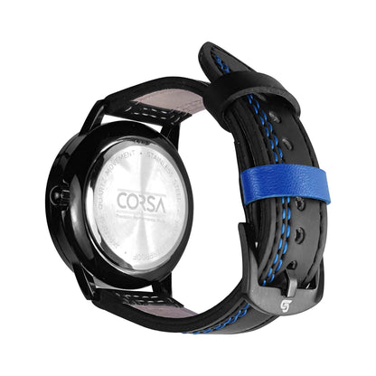 Black & Blue Leather Strap (Adjustable)