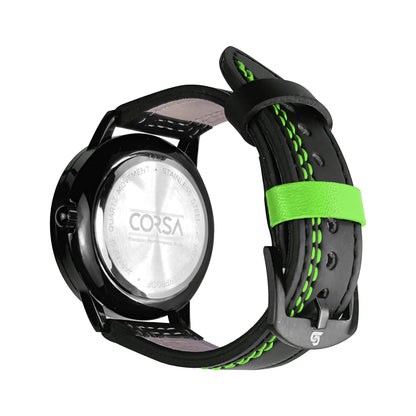Black & Green Leather Strap(Adjustable)
