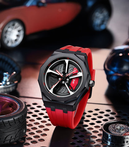 RS-7 Gyro Black Polygon Case Red Caliber/Red Rubber Strap