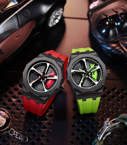 RS-7 Gyro Black Polygon Case Red Caliber/Red Rubber Strap