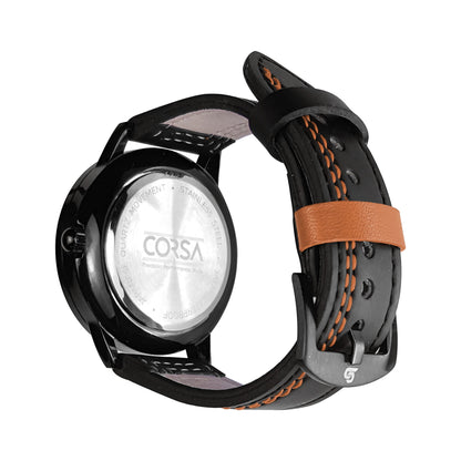 Black & Orange Leather Strap (Adjustable)