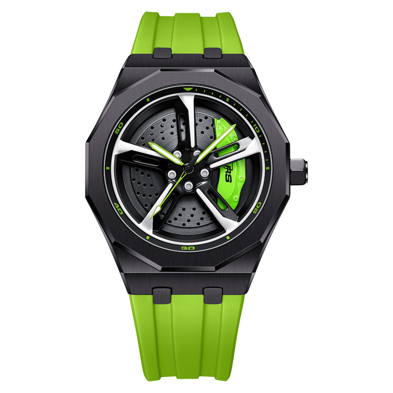 RS-7 Gyro Black Polygon Case Green Caliber/Green Rubber Strap