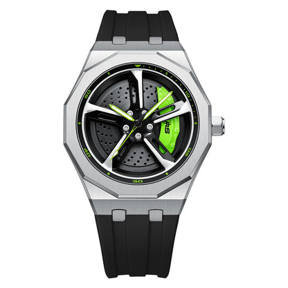 RS-7 Gyro Silver Polygon Case Green Caliber/Black Rubber Strap