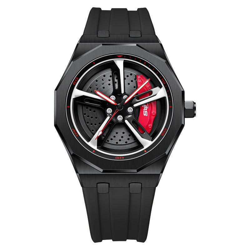 RS-7 Gyro Black Polygon Case Red Caliber/Black Rubber Strap