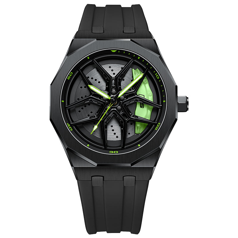 RS Q8 Polygon Green Caliber/Black Rubber Strap