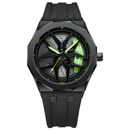 RS Q8 Polygon Green Caliber/Black Rubber Strap