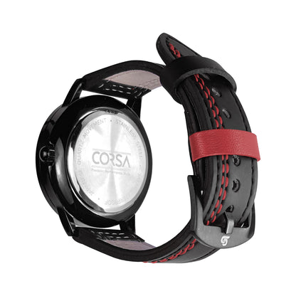 Black & Red Leather Strap (Adjustable)
