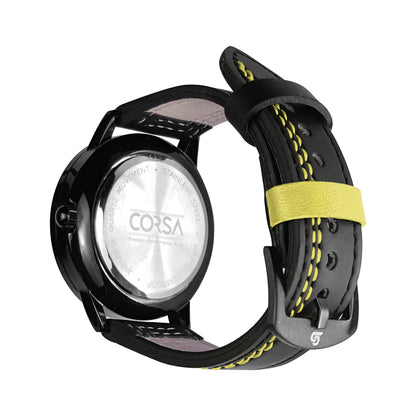 Black & Yellow Leather Strap (Adjustable)
