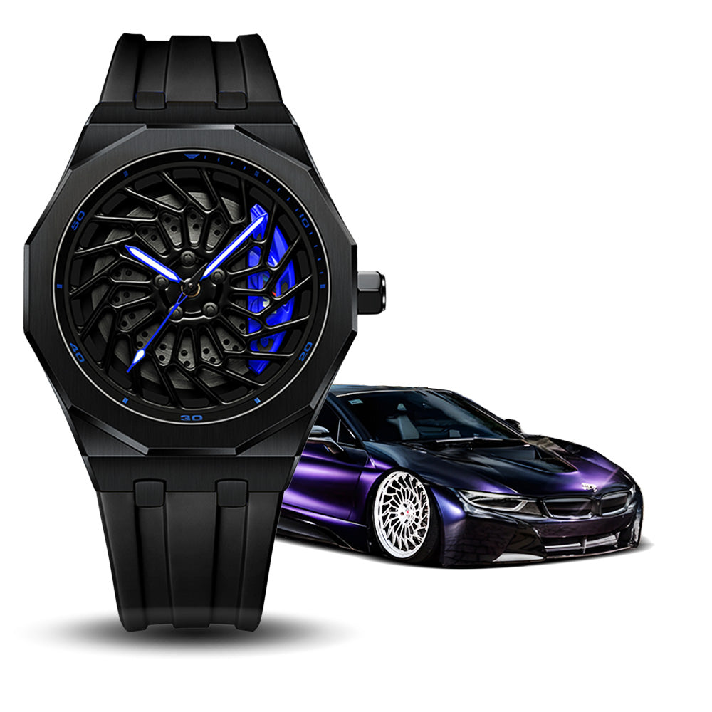 Bayer i8 Gyro Polygon Blue Caliber/Black Rubber Strap