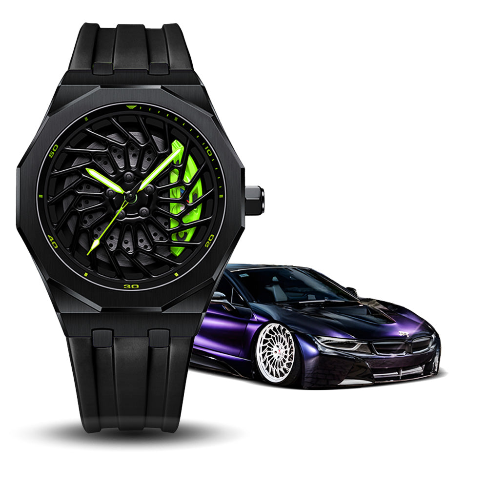 Bayer i8 Gyro Polygon Green Caliber/Black Rubber Strap